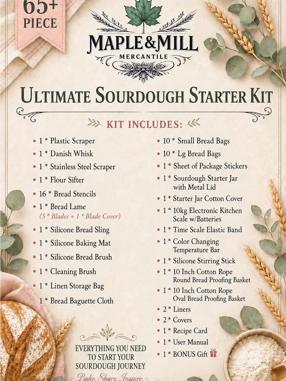 Maple & Mill Ultimate Sourdough Starter Kit - Brand New 65 Piece.